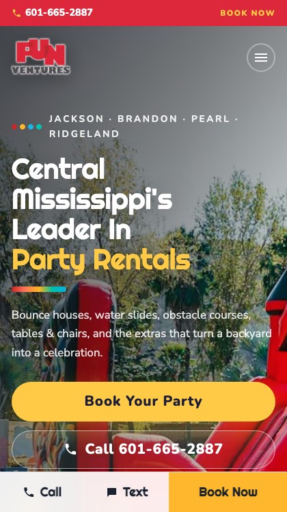 Fun Ventures mobile site — Central Mississippi party rentals